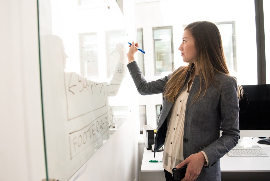 团队在白板上规划内容策略