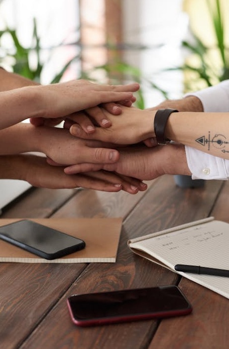 A team collaborating on a social media growth strategy chart