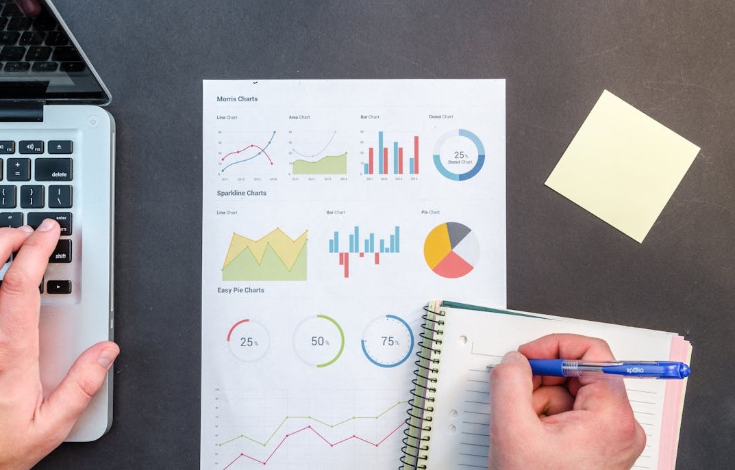 商业分析仪表盘上显示出数据图表呈现显著的上升趋势,象征着购买推特浏览量带来的成功增长