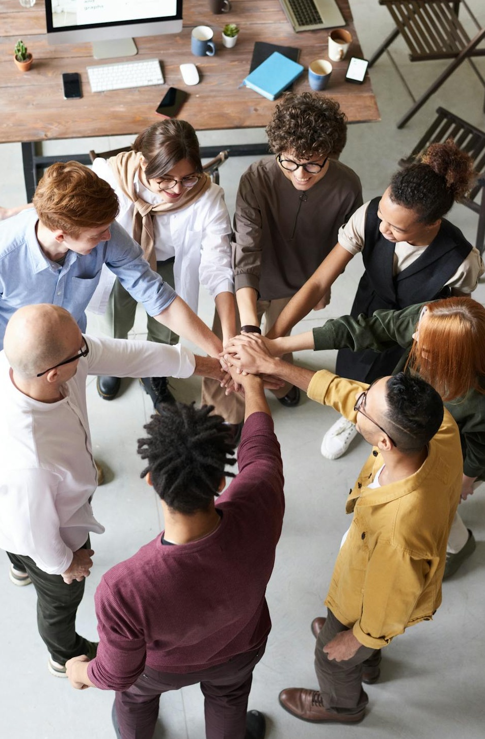 A team of marketing professionals collaborating on a social media strategy.